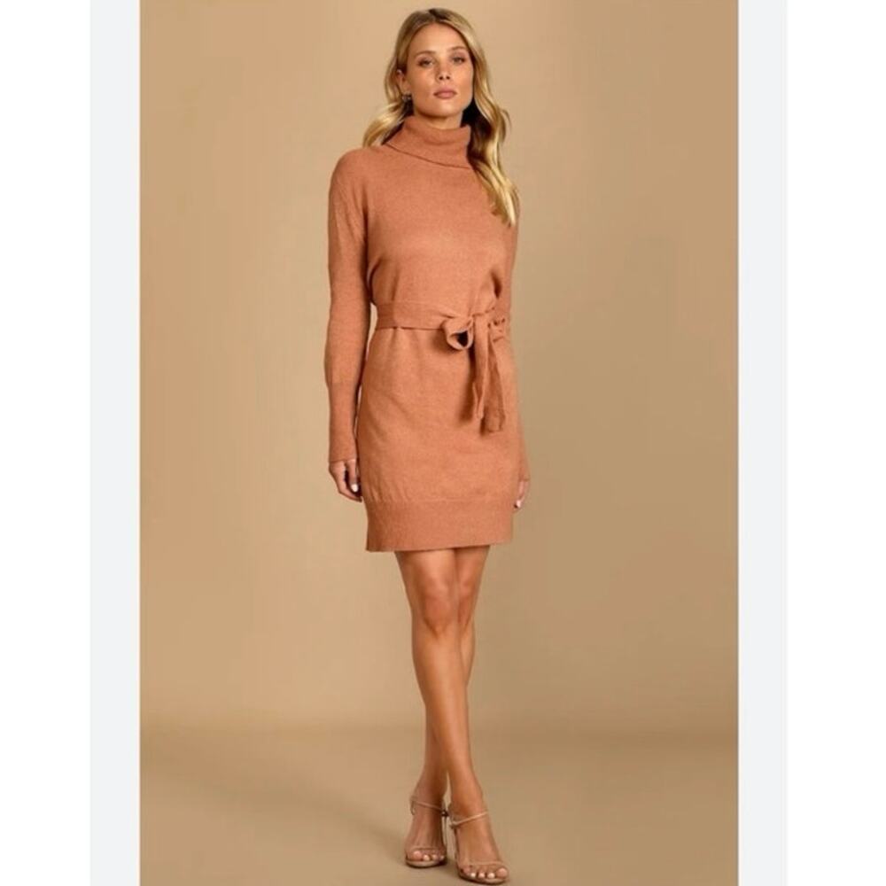 Lulu's Rust Turtleneck Sweater Mini Dress